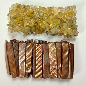 Vintage Lot of Two Bracelets Natural Raw Citrine Gemstones & iridescent Shell